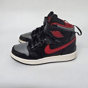 Nike Air Jordan 1 Mid FlyEase GS Black Red Grey Youth 5Y / Women's 6.5 Shoes